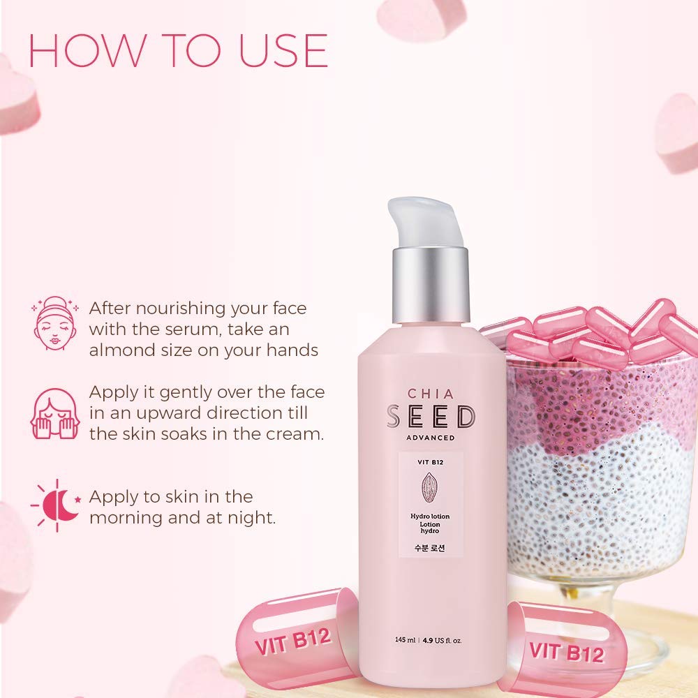 The Face Shop Chia Seed Hydro Cream with Vitamin B12 & Chia Seeds | 24HR Intense Hydration Face Cream | For Intense Moisturization & Skin Barrier Protection | Korean Skin Care, 145ml