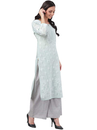 Ada Hand Embroidered Lucknowi Chikankari Straight Cotton Kurti Kurta for Women A220999 White 2XL