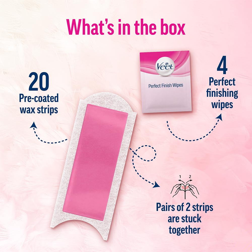 Veet Full Body Waxing Strips Kit for Normal Skin, 20 Strips