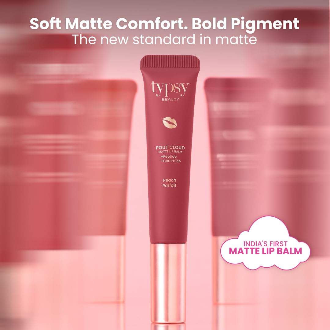 Typsy Beauty Pout Cloud Matte Lip Balm | Blurring Finish, Tinted Lip Balm with Peptides, Ceramides & Vitamin C & E | Rich colour payoff with long-lasting stain I Terracotta -Milk and Cookies 01 | 8g