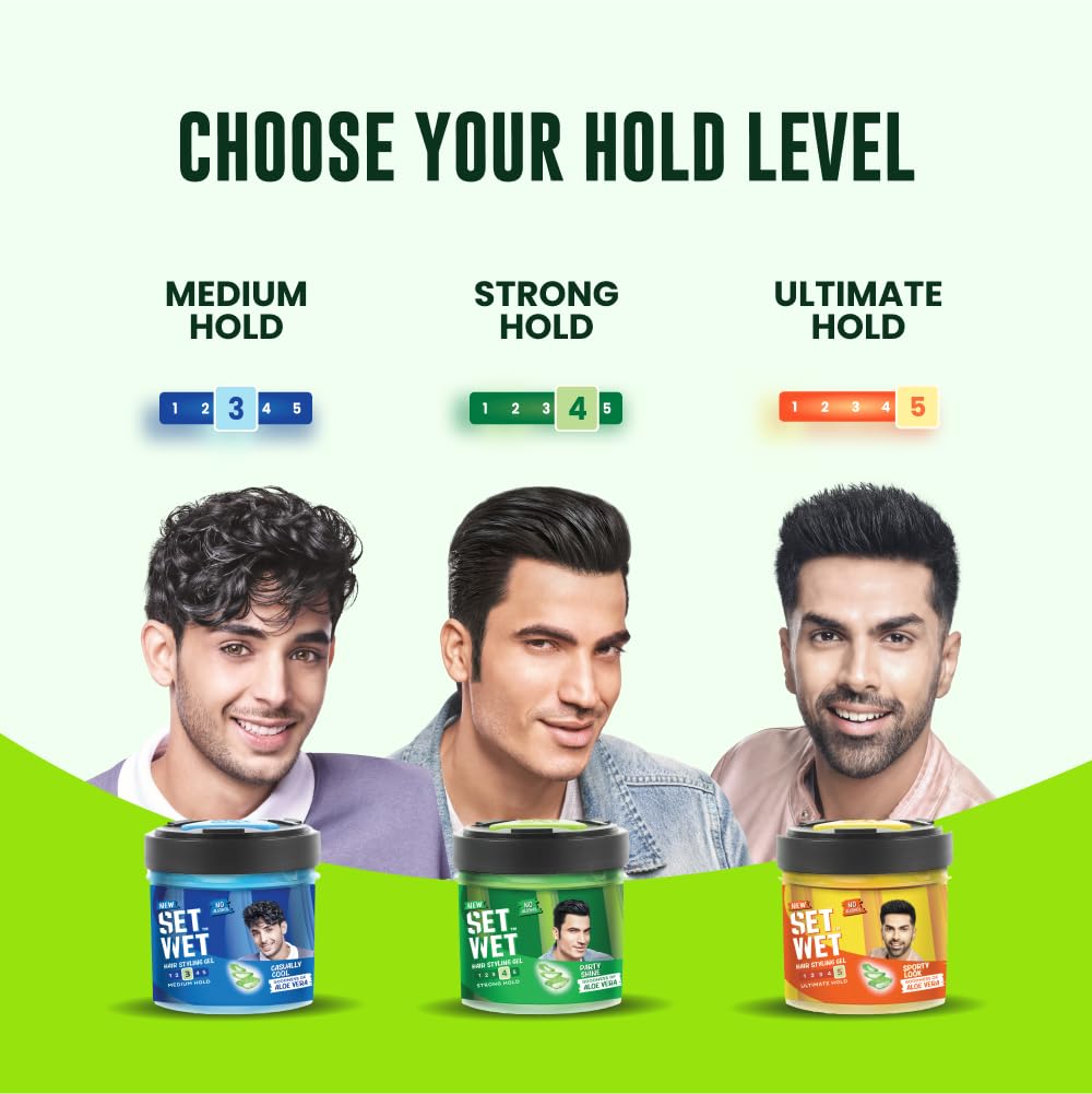Set Wet Styling Hair Gel for Men - Party Shine, 250gm | Strong Hold, High Shine |For Short to Medium Hair| No Alcohol, No Sulphate