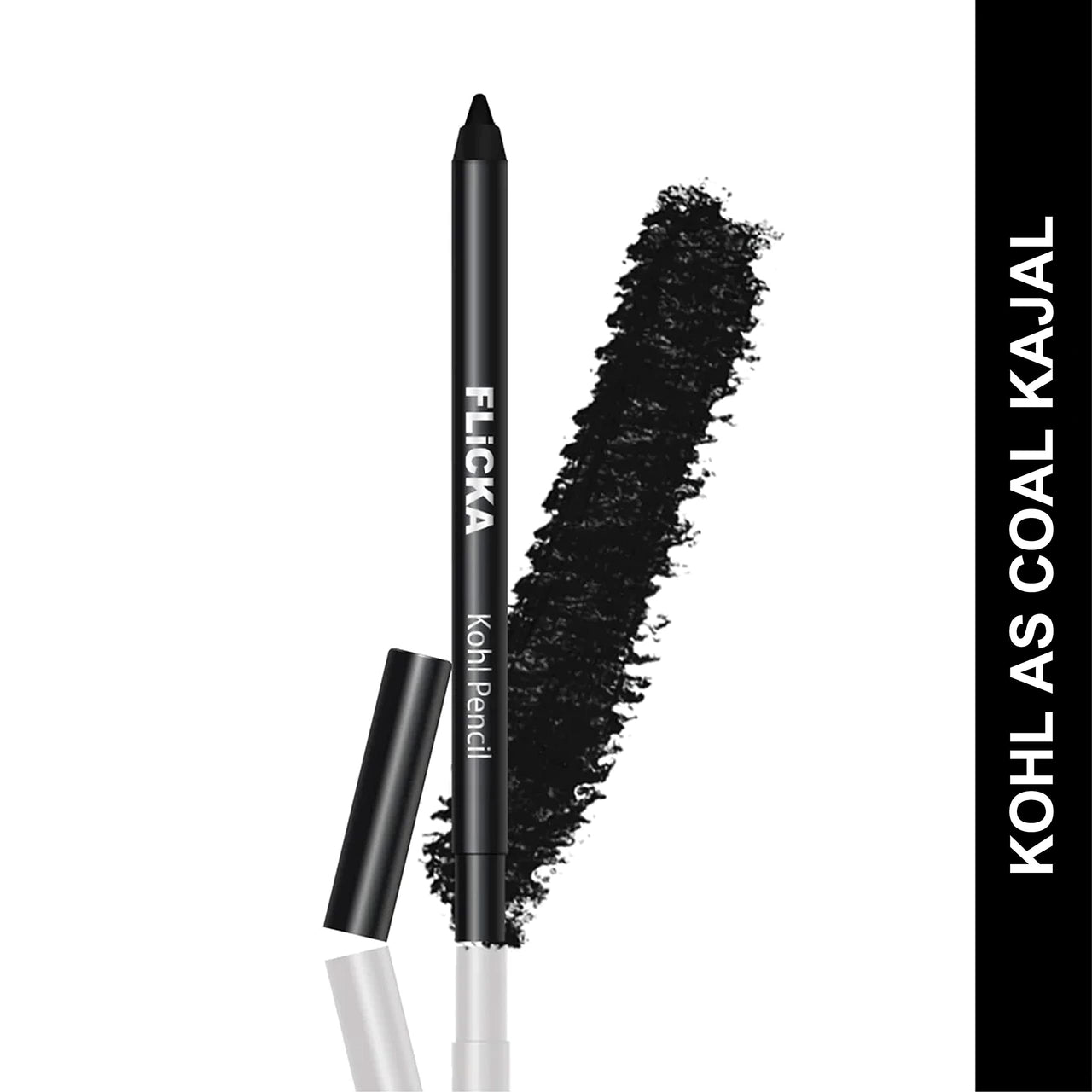 FLiCKA Kohl As Coal Kajal Pencil | Intense Black Waterproof Eyeliner | 24HR Long-Lasting Smudge-Proof Matte Finish | Eye Pencil for Women | 1.2g