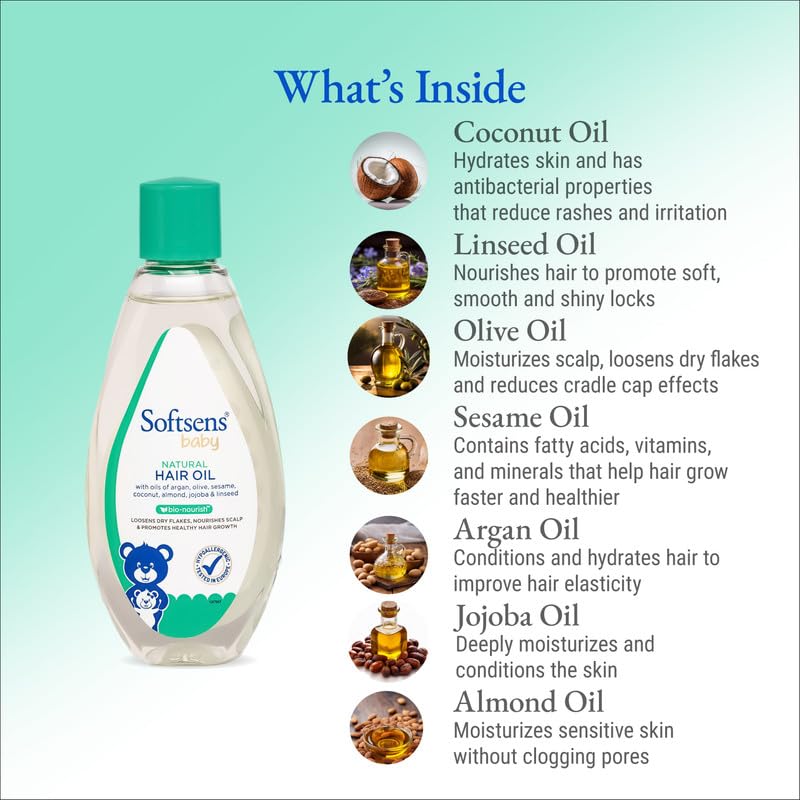 Softsens Baby - Natural Hair Oil | Enriched With Natural Oils of argan | Free from parabens, sulfates and harmful chemicals (Pack of 5)