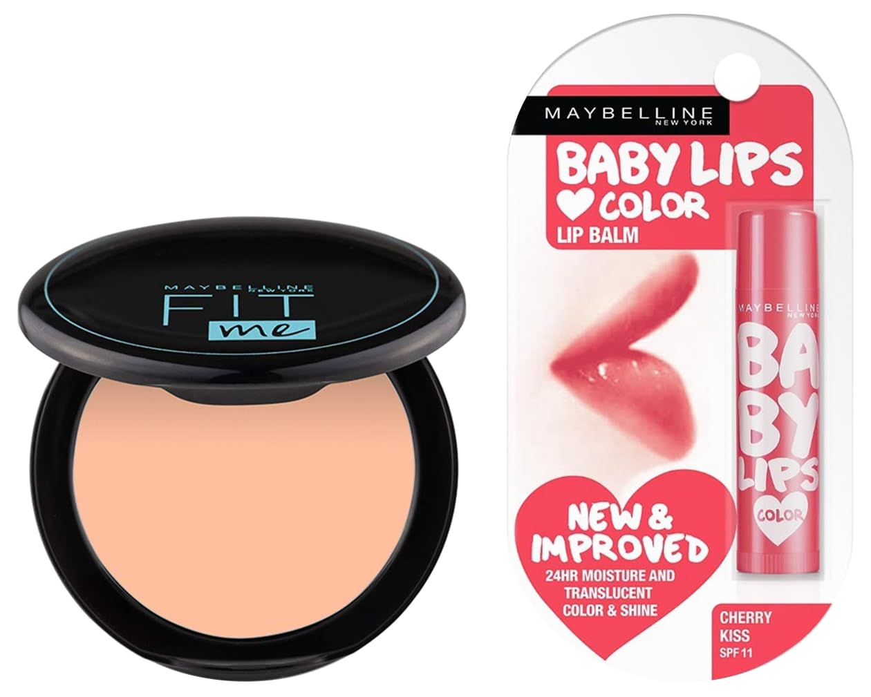 Maybelline New York Compact Powder normal to oily Skin Matte,Natural Finish, 115 Ivory, 6g & New York Lip Balm, With SPF, Cherry Kiss, 4g