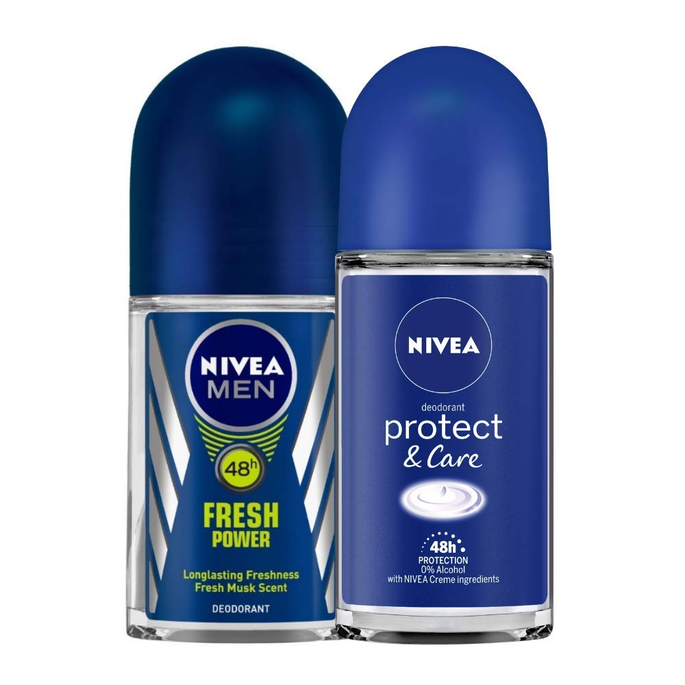 Nivea Deodorant Roll On, Protect & Care for Men, 50ml And Deodorant Roll On, Fresh Power for Men, 50ml