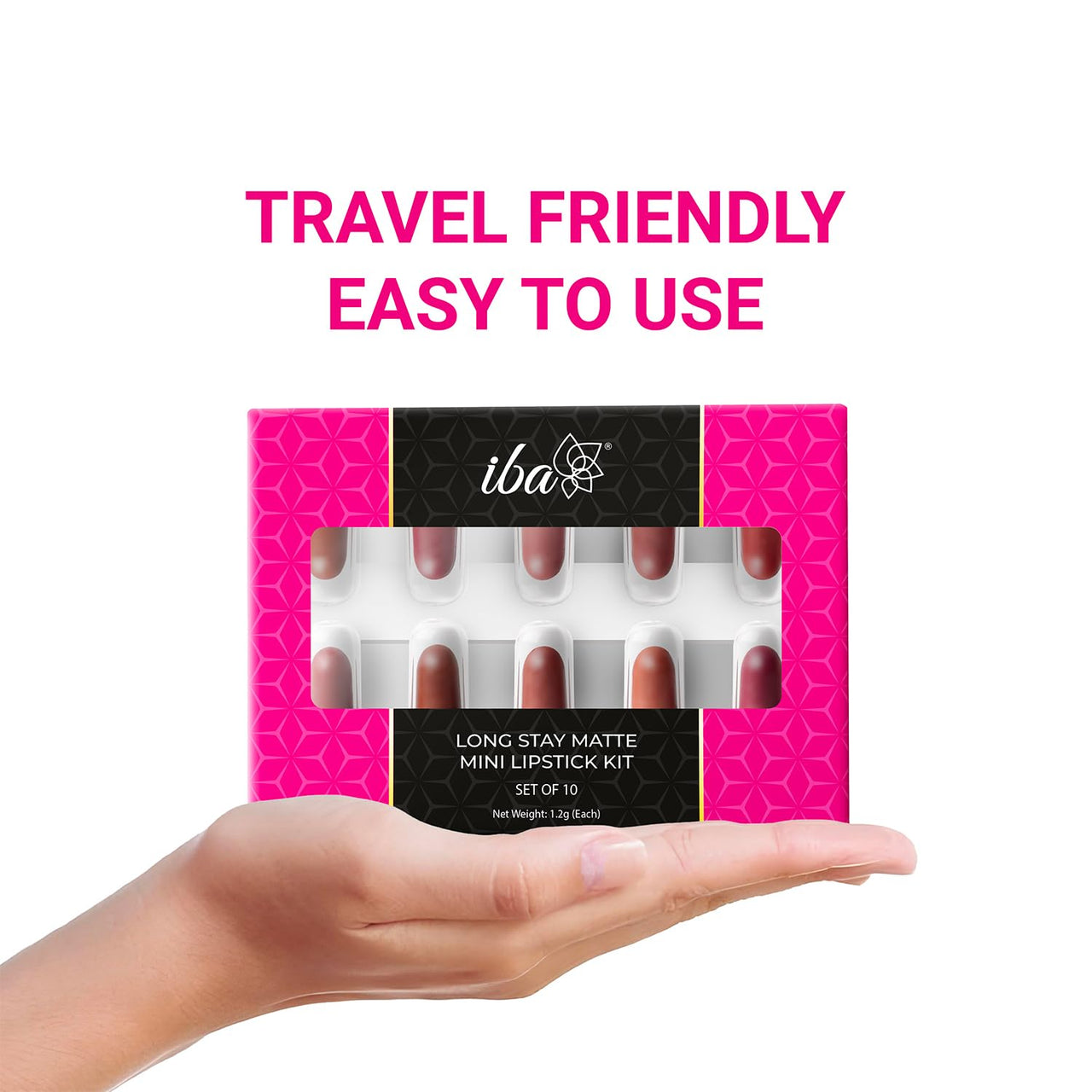 Iba Long Stay Creamy Matte Micro Mini Lipstick Kit | Bullet Matte Lipstick Set | Highly Pigmented and Long Lasting | Hydrating & Moisturizing Mini Lipsticks Set for Women | Mini Lipstick Combo Pack | (Set of 10) 12 g (1.2 g Each)