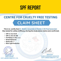 Dr. Sheth's Ceramide & Vitamin C Oil-Free Sunscreen SPF 50+ PA++++ | Clinically Tested- (In -Vivo) | For Healthy & Bright Skin | Lightweight & Non Greasy | For UVA/UVB & Blue Light & IR Protection | No white cast | For Oily Skin | For Men & Women | 50 g