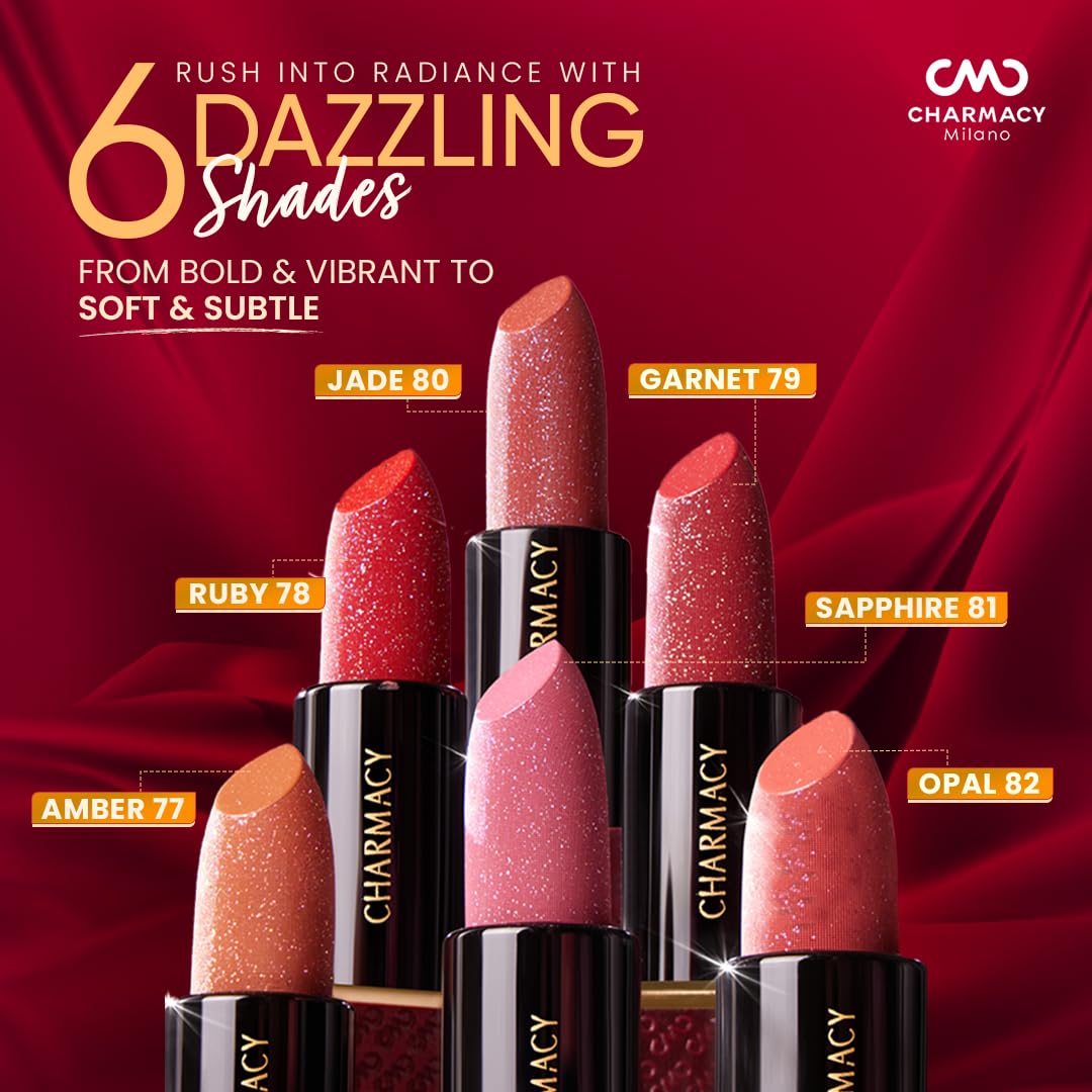 Charmacy Milano Diamond Rush - Garnet 79, Creamy & Lightweight Lipstick, Long-Lasting Lipstick, Luxe Shimmer & Matt Finish, 3.8 Gms