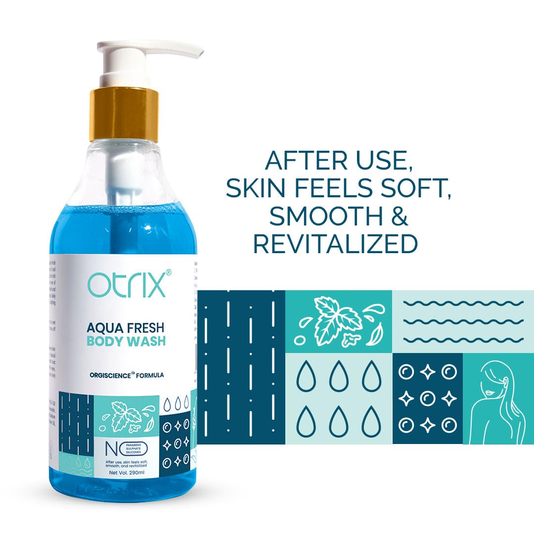 Otrix Aqua Fresh Body Wash, 290ml – With Argan Oil and Palmitic Acid – Hydrating and Refreshing Formula with Aloe and Citrus – Sulfate and Paraben Free
