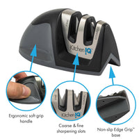 KitchenIQ 51420 | Edge Grip 2-Stage Knife Sharpener | Black  3 Pack | Coarse & Fine Sharpeners | Compact for Easy Storage | Stable Non-Slip Base | Soft Grip Rubber Handle | Straight & Serrated Knives