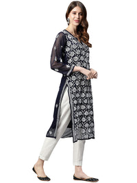 Ada Lucknowi Hand Embroidered Traditional Chikankari Georgette Kurta Kurti with Slip for Women