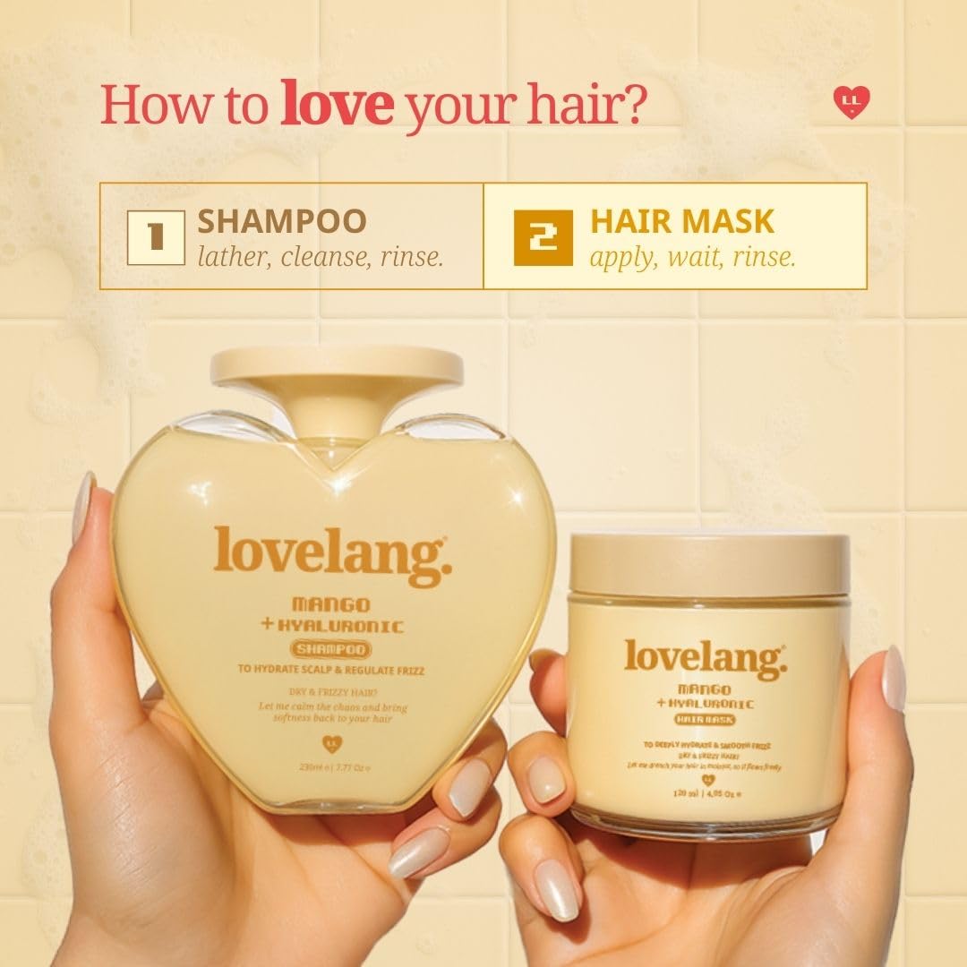 lovelang Mango + Hyaluronic Hair Mask | Deep Hydration & Frizz Control | For Dry, Frizzy Hair | 120ml | Smoothes & Nourishes | All Hair Types