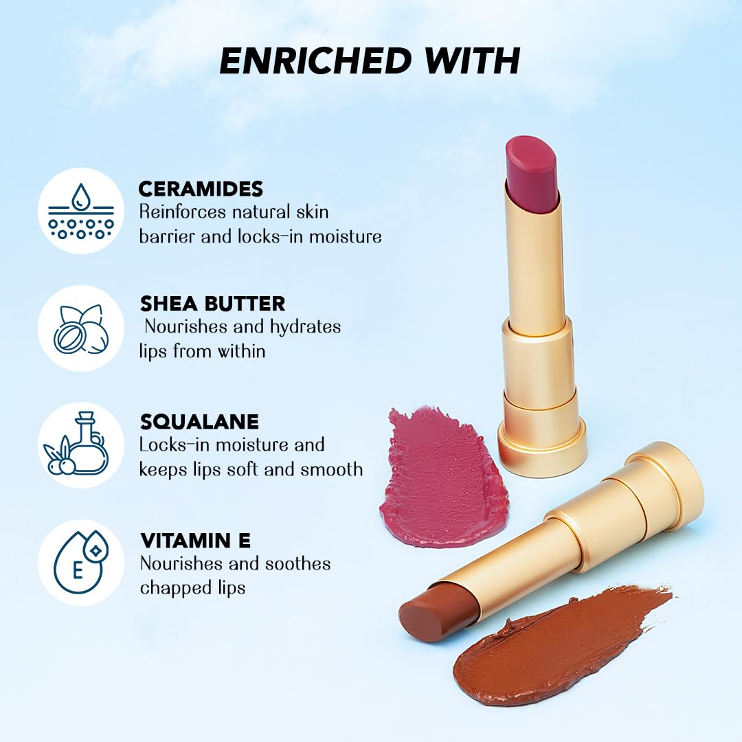 LoveChild Masaba Lush Creme Lipstick (Maroon), Moisturizing Satin Finish with Ceramides & Shea Butter, Lightweight, Long-Lasting & Ultra-Smooth, Perfect Shades for Indian Skin Tones, Cloud Burst 3.5g
