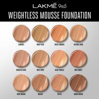 Lakmé 9 To 5 Weightless Mousse Foundation, Rose Ivory (25 Gm) | Natural Matte Finish Foundation Cream | Mousse Long Lasting Foundation, All Skin Type