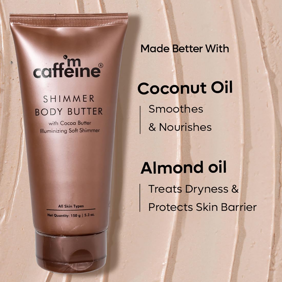 mCaffeine Shimmer Body Butter With Cocoa Butter For Shimmery & Glowing Skin (150 g)