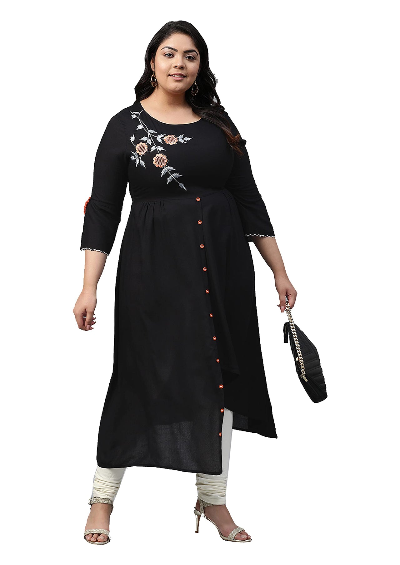 Yash Gallery Women's  Plus Size Plus Size Rayon Embroidered Front Slit Kurta for Women