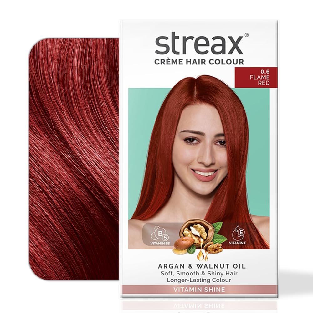 Streax Crème Permanent Hair Colour - 0.6 Flame Red Hair Color- 120 ml, 100% Grey coverage, Long Lasting Hair colour for women