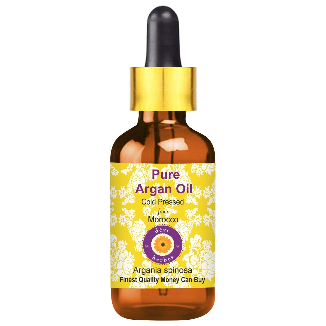Deve Herbes Pure Argan (Moroccan) Oil (Argania spinosa) with Glass Dropper Natural Therapeutic Grade Cold Pressed 30ml