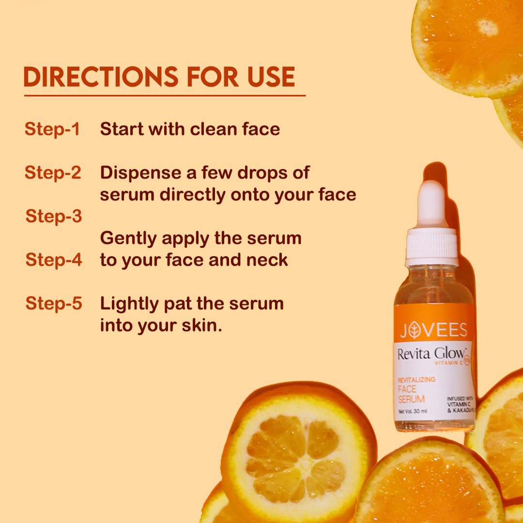 Jovees Herbal Revita Glow Vitamin C Face Serum Infused with Vitamin C & Kakadu Plum |Reduces Dark Spots|For Naturally Glowing Skin | For All Skin Type | 30ml