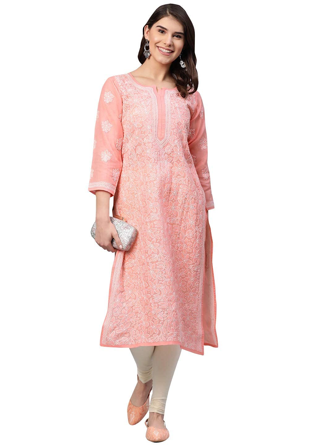 Ada Hand Embroidered Lucknowi Chikankari Cotton Kurta Kurti for Women A411165