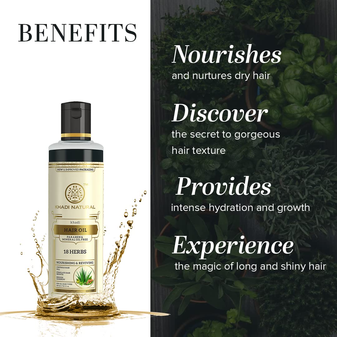 Khadi Natural Ayurvedic 18 Herbs Hair Oil | Repairs Dry Scalp | Boosts Hair Health | Promotes Healthy Hair | Paraben & Mineral Oil Free | Natural Care for All Hair Types| 210 ml