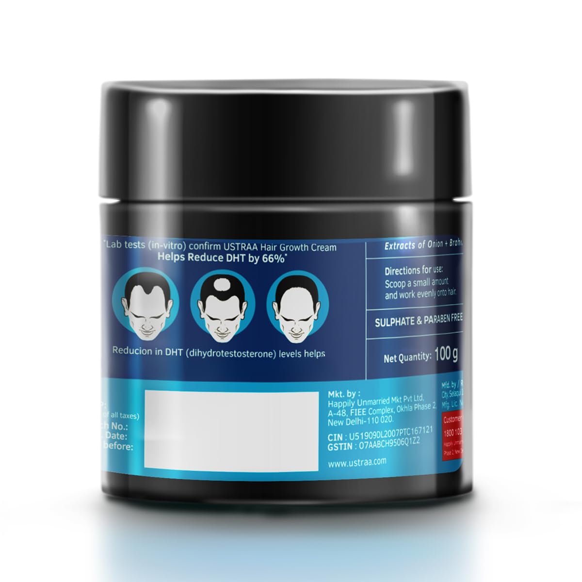 USTRAA Hair Growth Cream - 100 g - with Onion Extract, Neelbhringadi, Blackseed Oil - Helps boost hair growth, Prevents hair fall - No Parabens, No Mineral Oil