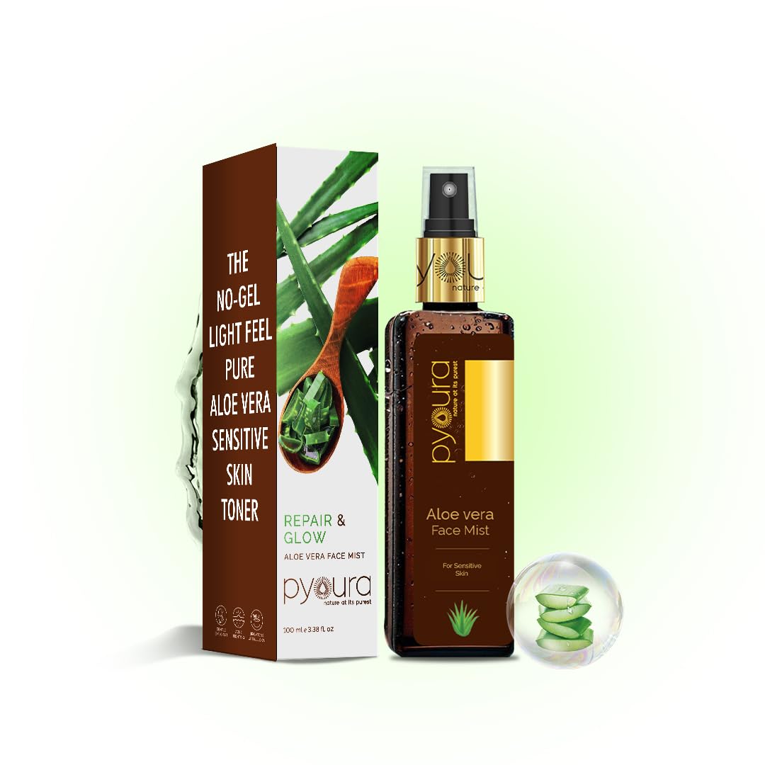 PYOURA Aloe vera Hydrating No Gel Face Toner Mist 100 ml, Serum For Skin Hydration Repair & Sunburn, Alcohol Free Natural Face Toner For Glowing Skin, Toner For Oily Dry Combination Skin