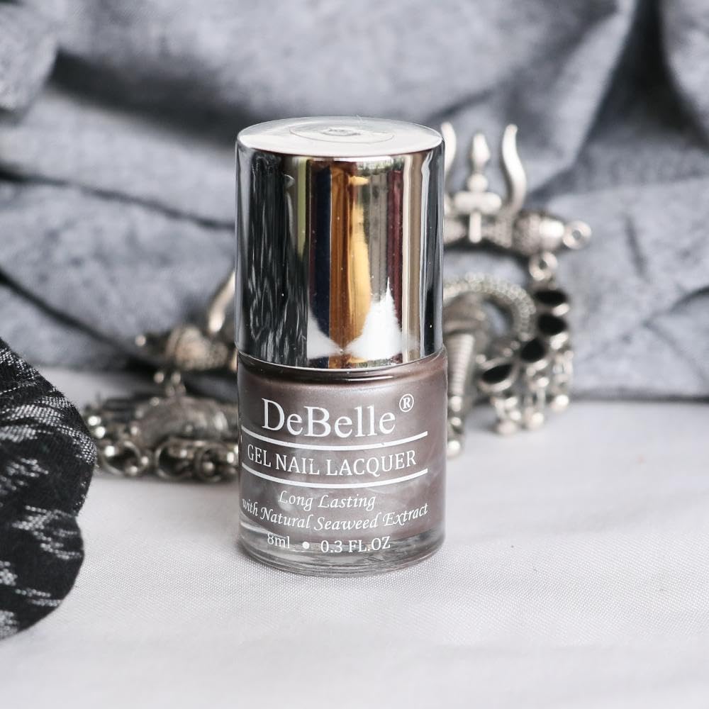 DeBelle Gel Nail Polish Polaris (Dark Metallic Grey Nail Paint)|Non UV - Gel Finish |Chip Resistant | Seaweed Enriched Formula| Long Lasting|Cruelty and Toxic Free| 8ml