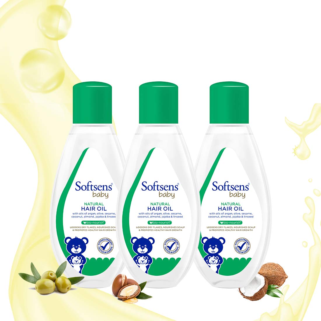 Softsens Baby - Natural Hair Oil | Enriched With Natural Oils of argan | Free from parabens, sulfates and harmful chemicals (Pack of 3)