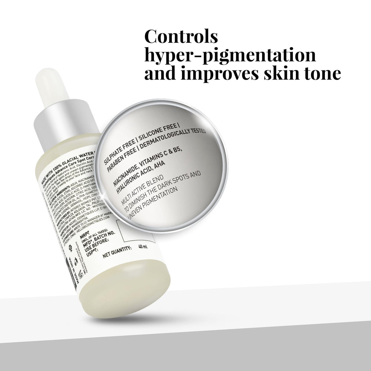 iCosmetiques Spot Correction Face Serum |For Bright, Even Skin Tone |Niacinamide, Hyaluronic Acid & Vitamin C |Infused with Himalayan Glacial Water |Unisex Advance Care Formula |40ml