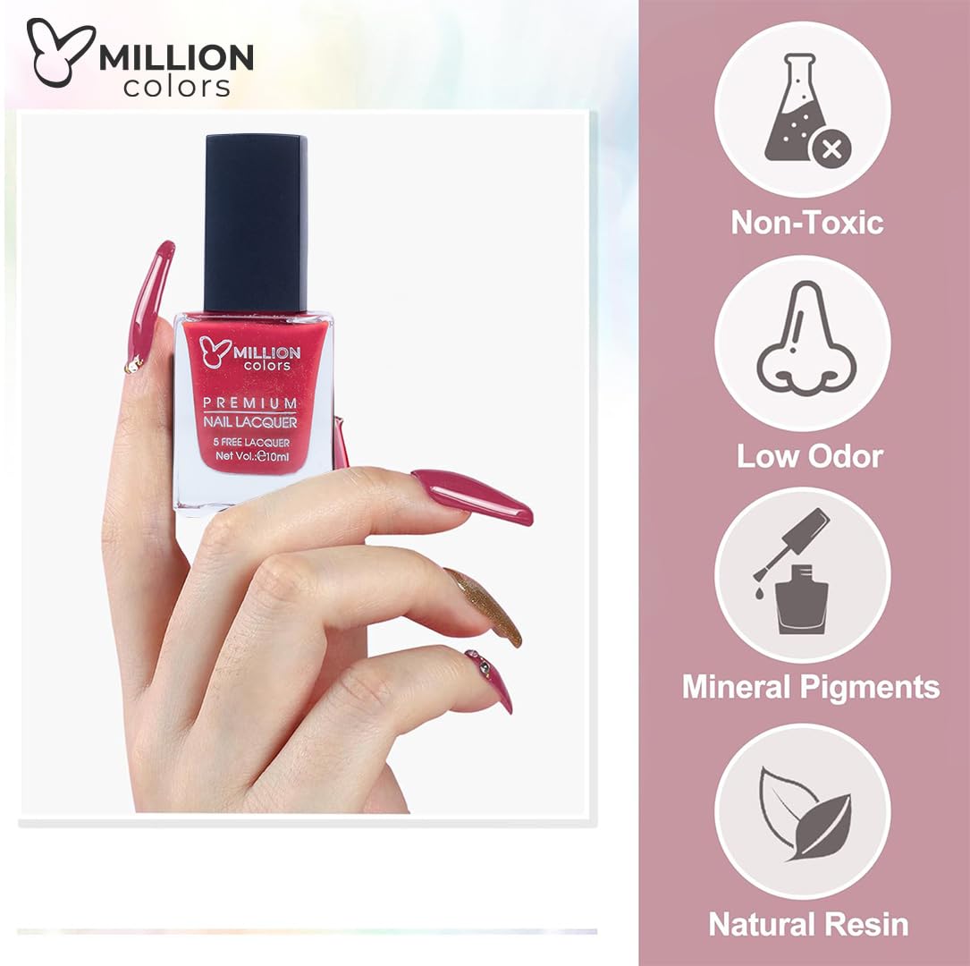Million Colors Nail Polish Combo Pack of 6 | Long Lasting Nail Paint Quick Drying, Chip-Resistant, High Shine | Non Toxic & Paraben Free | Gift Set for Women (Multi 1, 10 ml)