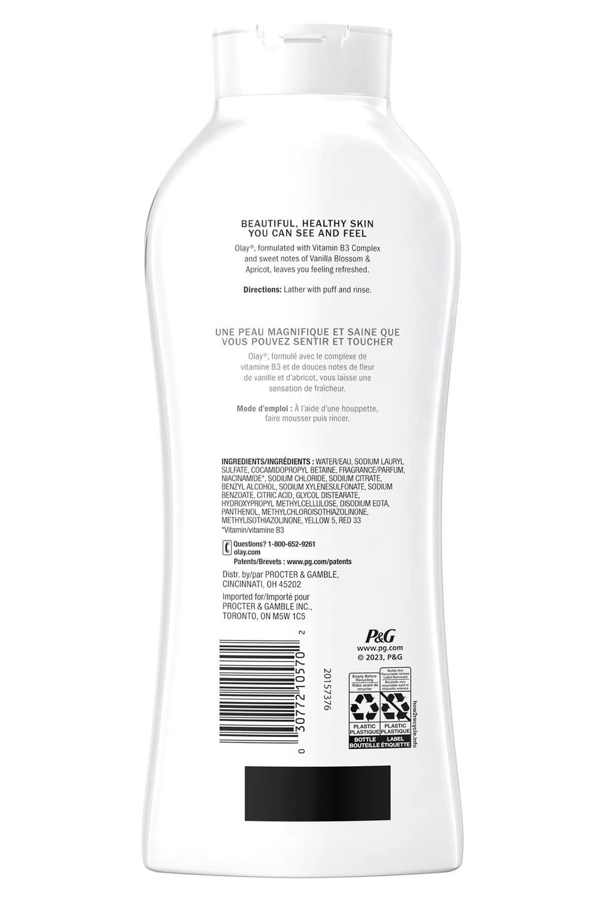 Olay Fresh Outlast Vanilla Blossom & Apricot Body Wash, 22 fl oz/650ml