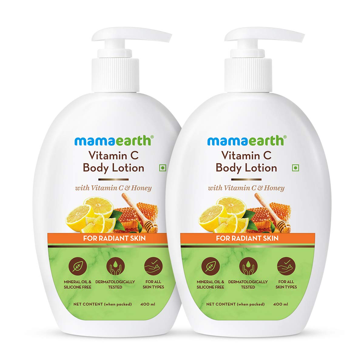 Mamaearth Vitamin C Body Lotion For Women And Men, Body Lotion For Dry Skin - Pack of 2 (400 ml * 2)