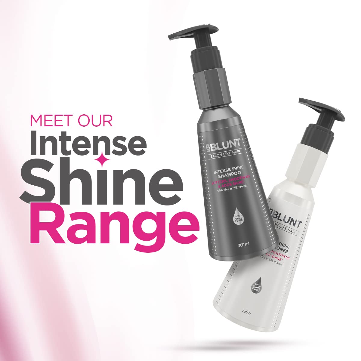 BBLUNT Intense Shine Shampoo with Rice & Silk Protein for 23X* Shinier Hair - 300 ml