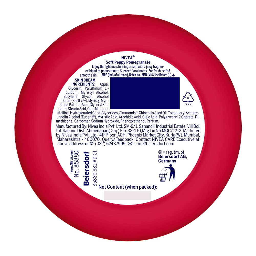 NIVEA Soft Light Moisturizer 100ml | Peppy Pomegranate | For Face, Hand & Body, Instant Hydration | Non-Greasy Cream | With Vitamin E & Jojoba Oil | All Skin Types