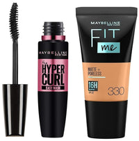 Maybelline New York Fit Me Matte+Poreless Liquid Foundation Tube, 330 Toffee, 18ml and Maybelline New York Hypercurl Mascara Washable, Black, 9.2ml