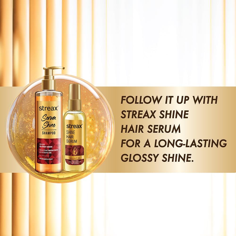 Streax Serum Shine Shampoo, 490ml |Shampoo for Frizzy and Dry Hair |Mildy everyday |for Women & Men,Paraben-Free with Silicon Boosters & Vit B5 | For Smooth & Shiny Hair