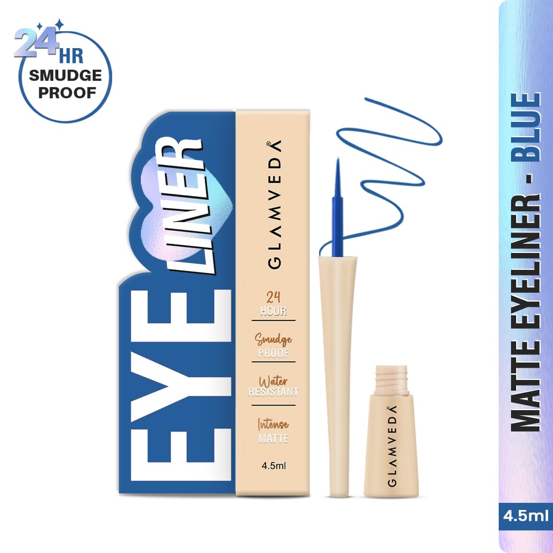 Glamveda Super Matte Liquid Eyeliner – Blue, Smudge-Proof, Waterproof, Quick Drying | 24-Hour Long Stay | Smooth Application | Bold, Clean, Smudge-Free Look