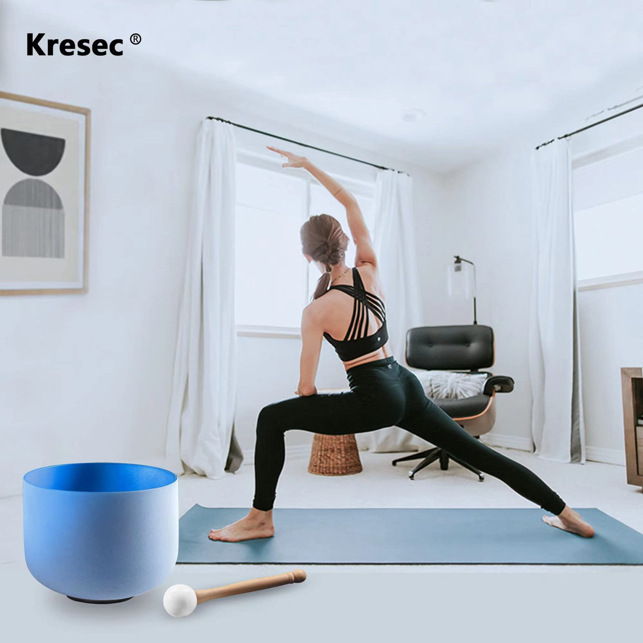 Kresec Blue 8 Inch 432Hz Perfect Pitch Crystal Singing Bowl G Note (¡À10 cents) Throat Chakra with O-ring and Mallet for Meditation, Yoga, Spiritual and Body Healing and Energy Cleansing Blue G Note