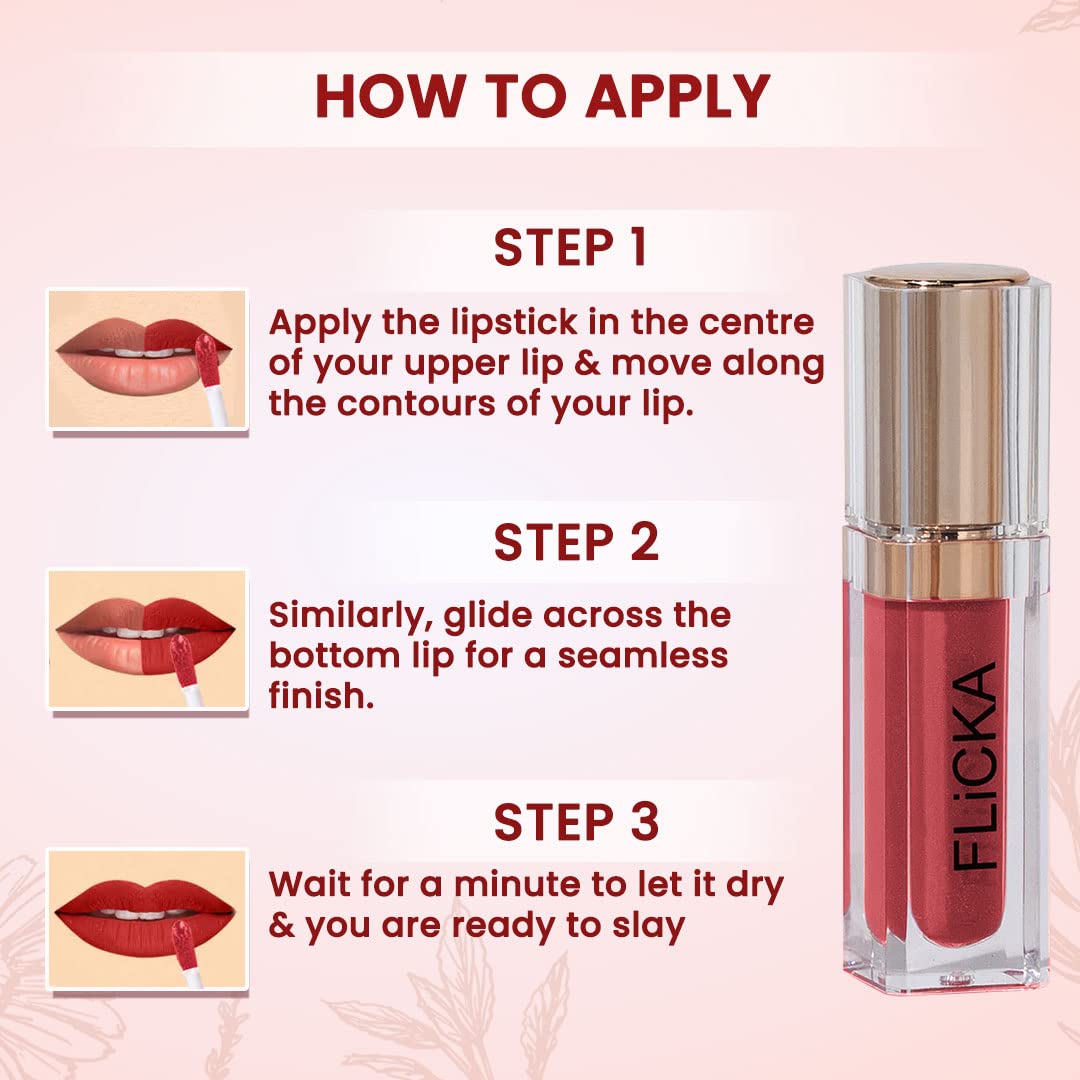 FLiCKA R U Ready Matte Finish liquid Lipstick For Women| Transfer Proof, Smudge Proof, Non-Sticky, Creamy Lightweight Lipstick For Women, 03 Bare Love 5ml