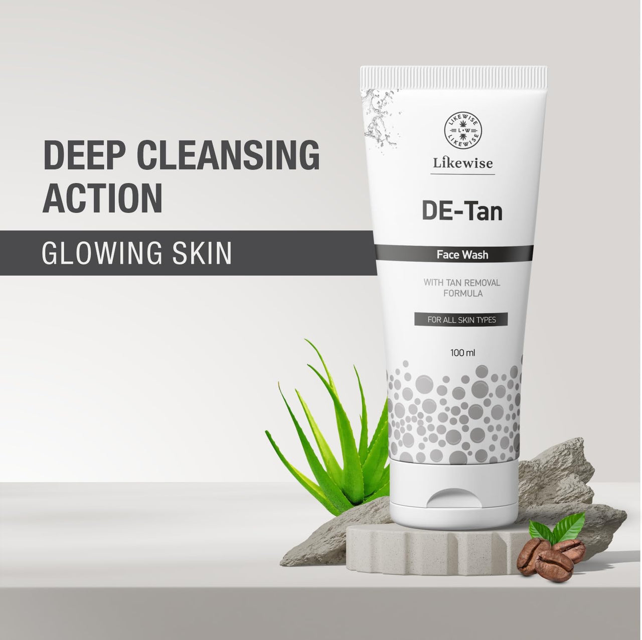 Likewise De Tan Face Wash For Dry Skin | Face Wash For Deep Cleansing & Brightens Skin | Tan Removal Face Wash For Men & Women | 100ml (Pack of 2)