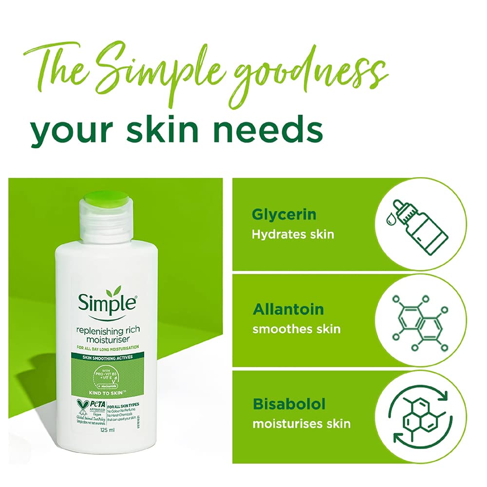 simple Kind To Skin Replenishing Rich Moisturiser Lotion 125 Ml | For All Day-Long Moisturisation | For Normal To Dry Skin