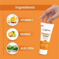 Elibliss Vitamin C Face Wash for Glowing Skin, Brightening & Lightening, Removes Dead Cells, Deep Cleansing, No Parabens & Sulphate, Suitable for All Skin Types 75ml