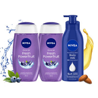 NIVEA Body Lotion 400ml & Powerfruit Shower Gel 250ml [Pack of 3]