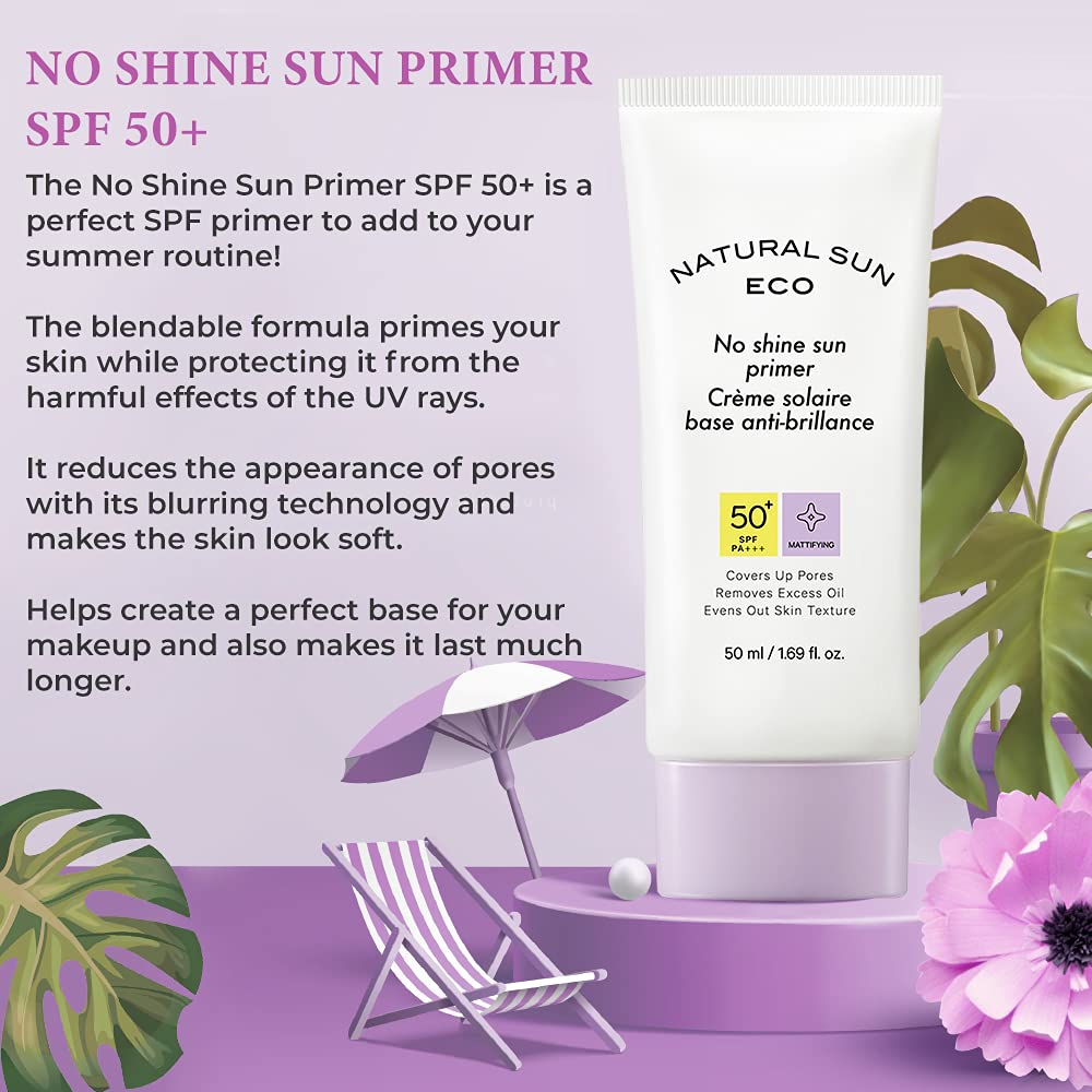 The Face Shop No Shine Sun Primer Spf 50+ With 2% Zinc Oxide & Squalane Sensitive, Unisex Sunscreen With Spf 50+ Pa +++| Oil Free, Blue Light & Digital Devices, 50Ml
