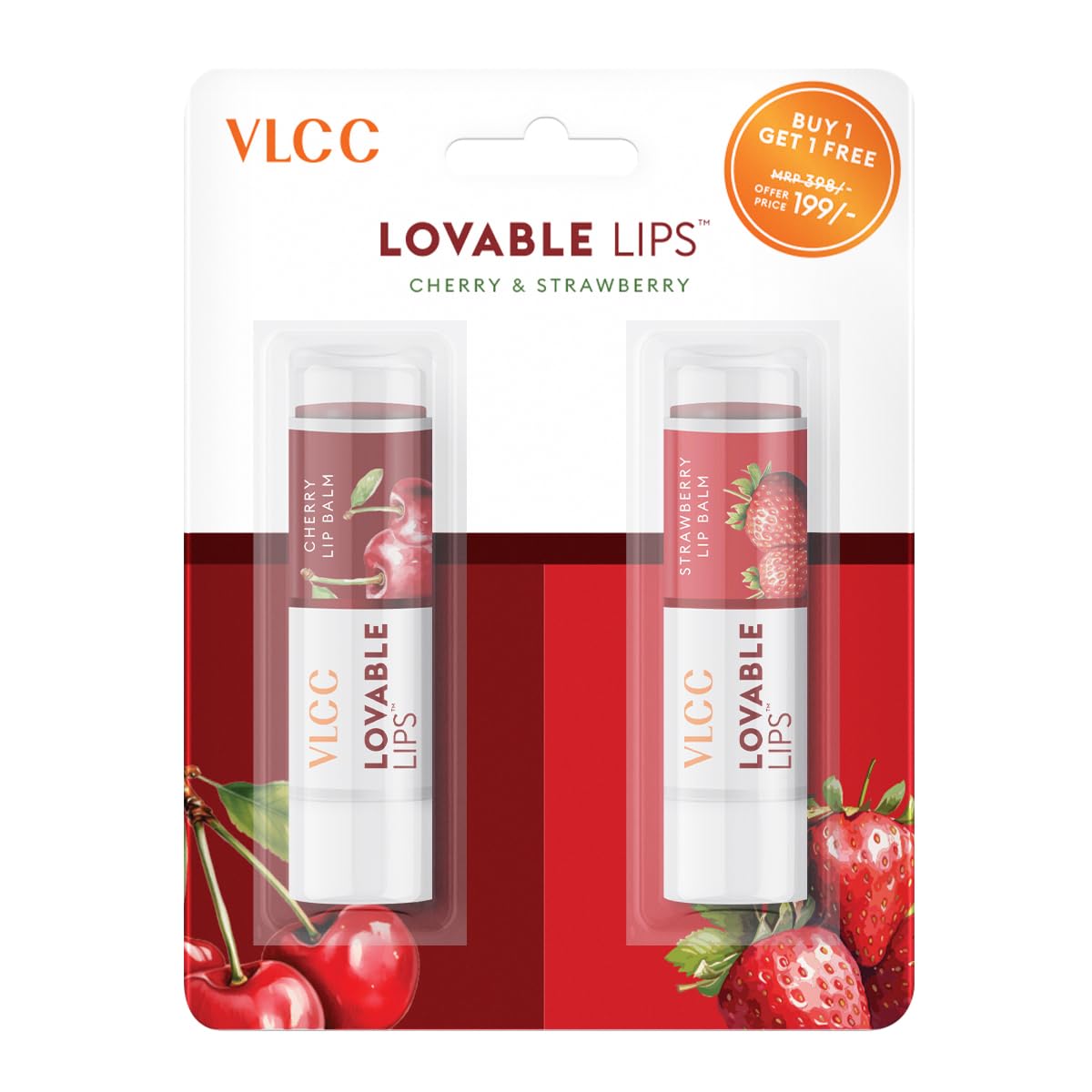 VLCC Roll On Lip Balm - Strawberry + Cherry - 4.5g + 4.5g | | SPF Protection | Infused with Jojoba Oil, Shea Butter, and Vitamin E for Soft, Nourished Lips