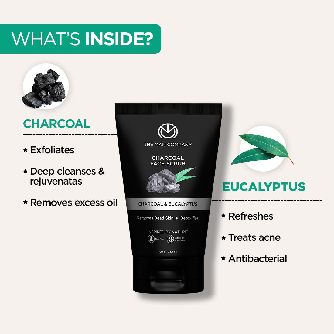 The Man Company Charcoal Face Scrub with Face Wash for Deep-Cleanse Pores, Exfoliation, Anti- Acne, Blackhead Remover, Brightens Skin
