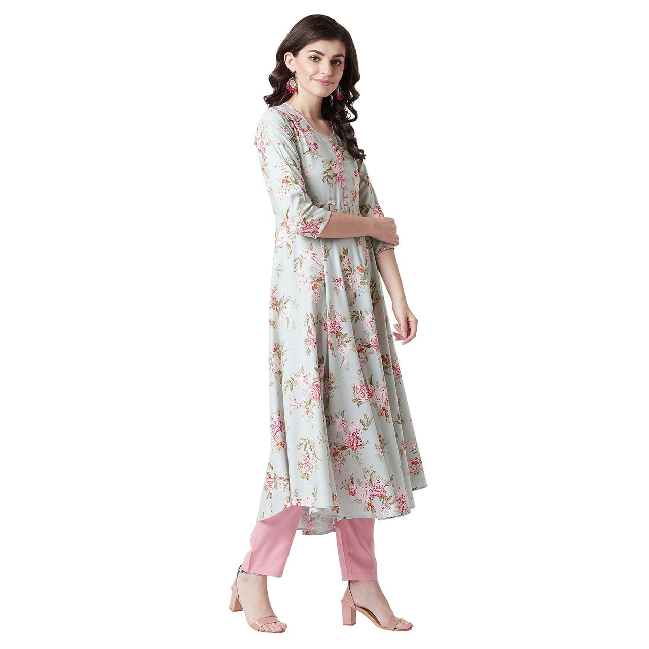 Tissu Women's  Rayon Green Floral Printed Flared Kurta 6XL