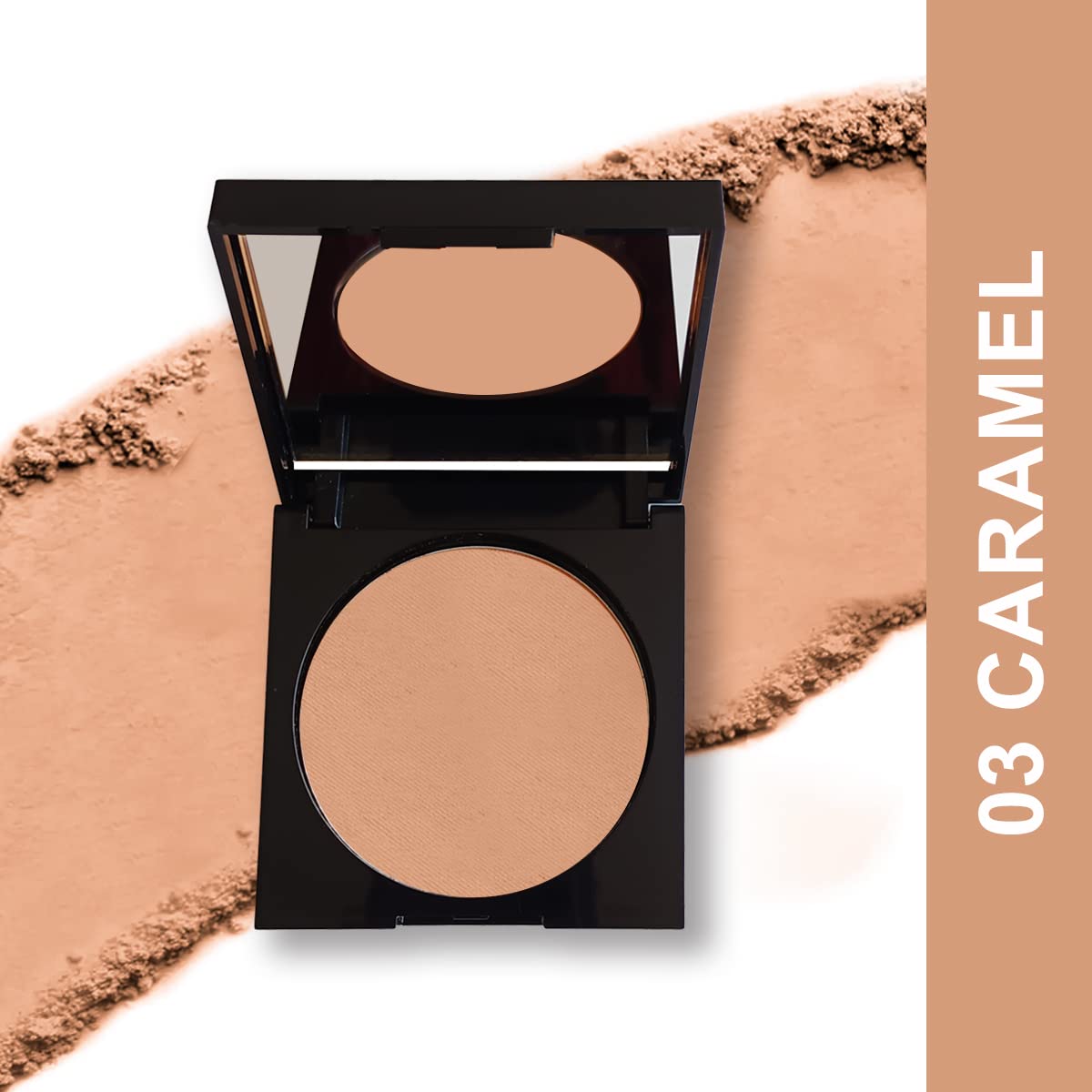 FLiCKA Candid Compact Powder For Velvet Matte Finish, Long-Lasting, Smooth Finish| Absorbs Oil, Waterproof Formula, Prevents Creasing| 03 Caramel, 9g