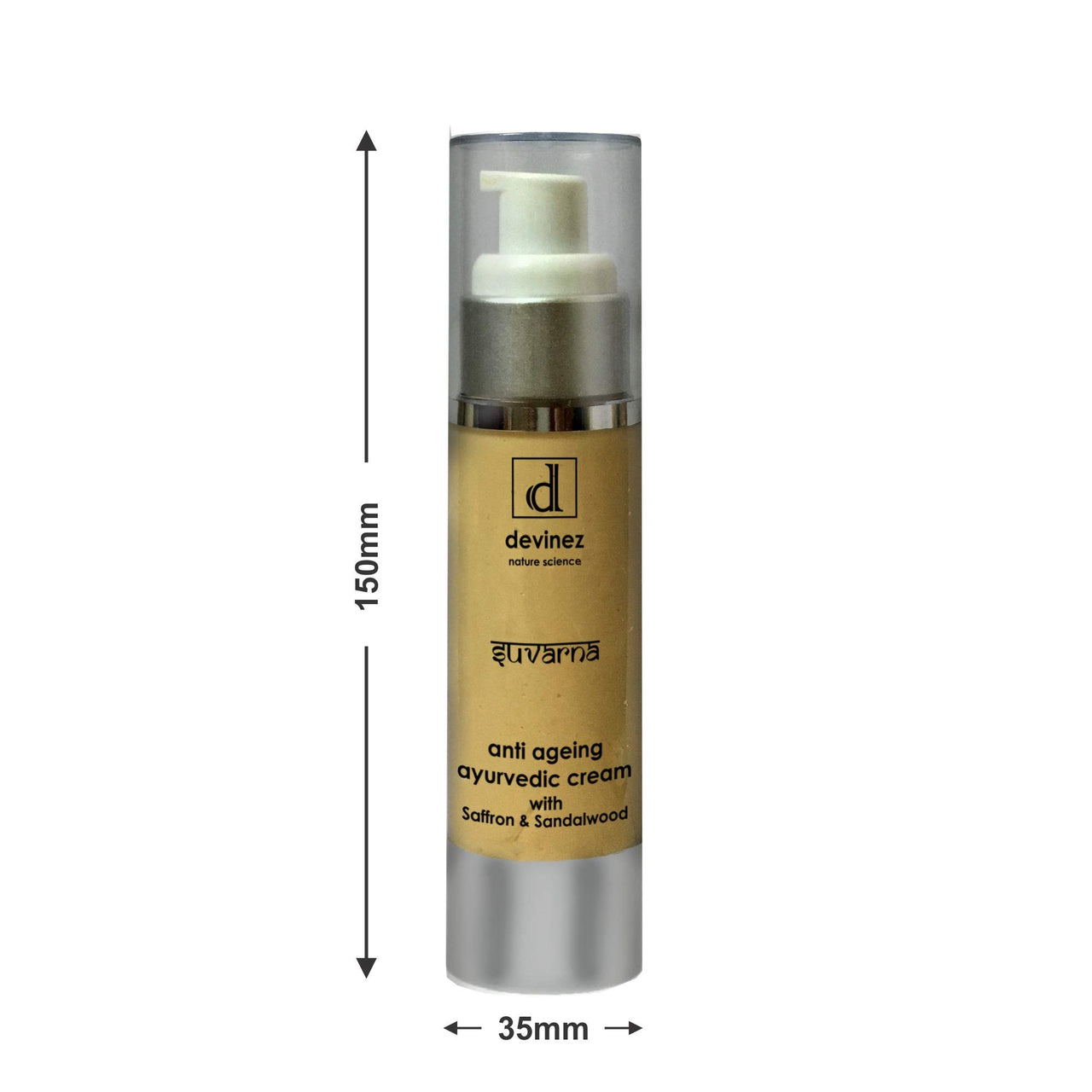 Devinez Suvarna Anti Ageing Ayurvedic Face Cream with Saffron & Sandalwood For Women in Airless Pump Bottle, 50 Gm
